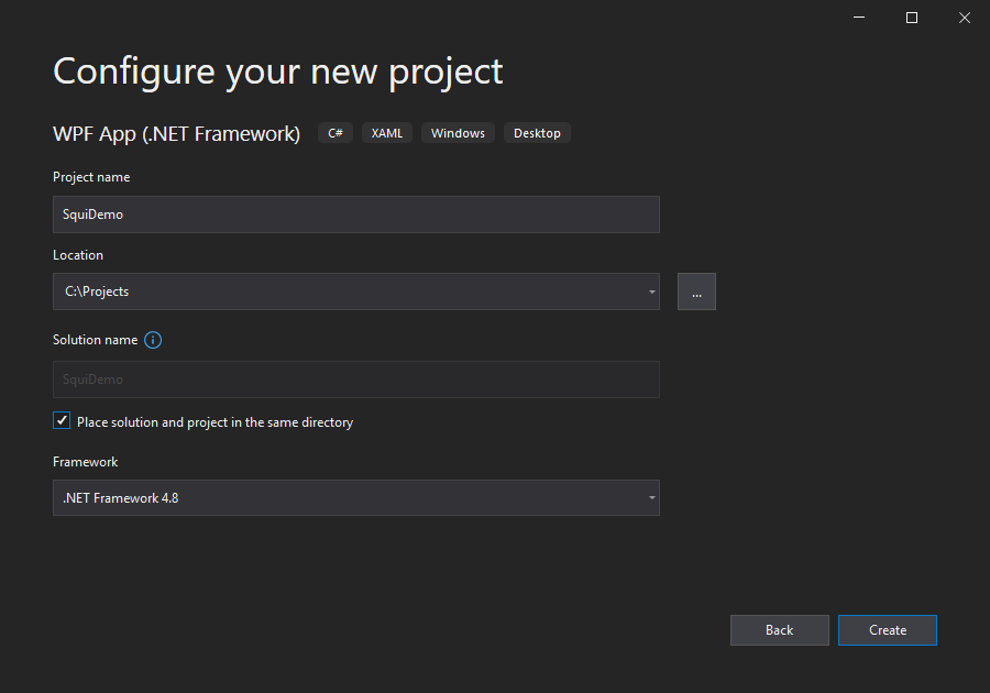 Création d'un projet WPF avec .NET Framework